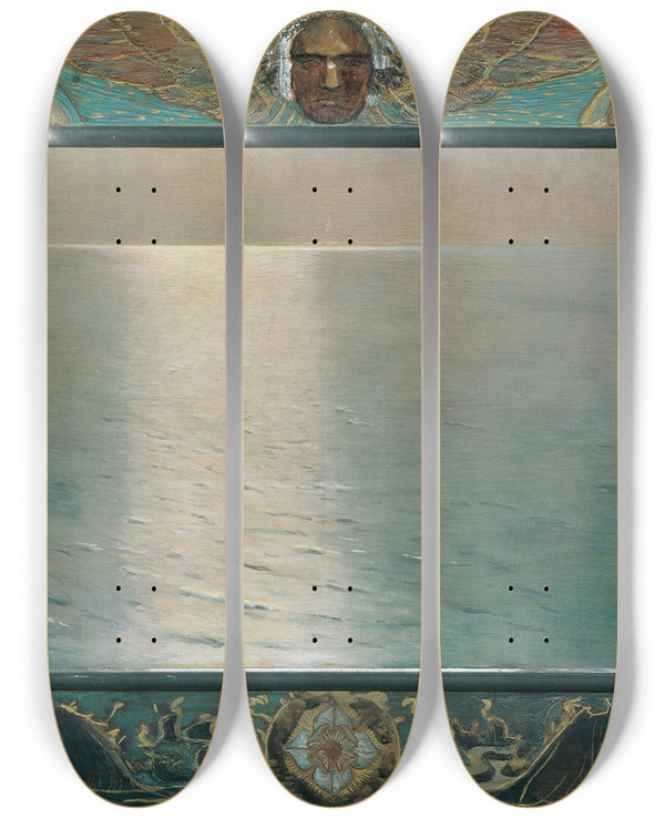 Triptych art skateboard deck of Ludwig Von Hofmann Largo Sonnenuntergang by Ludwig Von Hofmann (1861-1945)