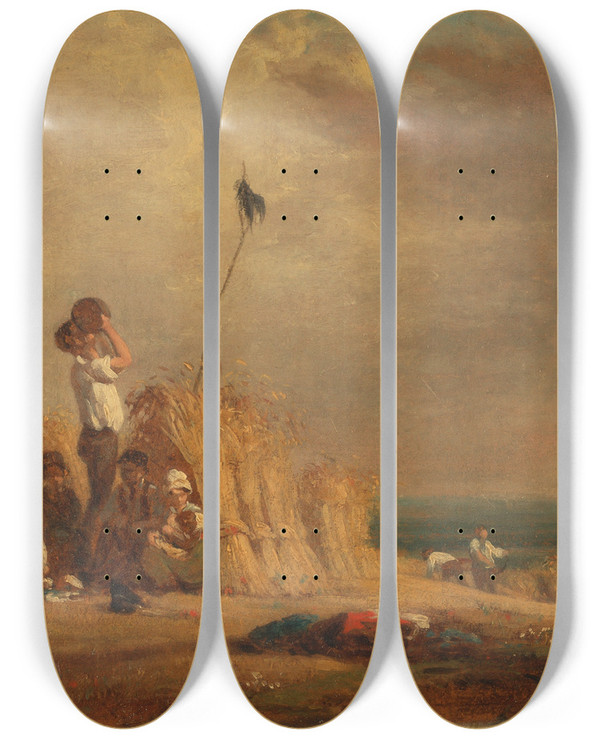 Triptych art skateboard deck of William Frederick Witherington Midday Rest Harvest by William Frederick Witherington (1785-1865)