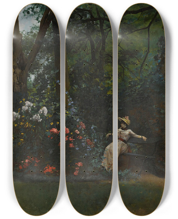 Triptych art skateboard deck of Louisrobert Carrierbelleuse An Afternoons Respite by Louis-Robert Carrier-Belleuse (1848-1913)