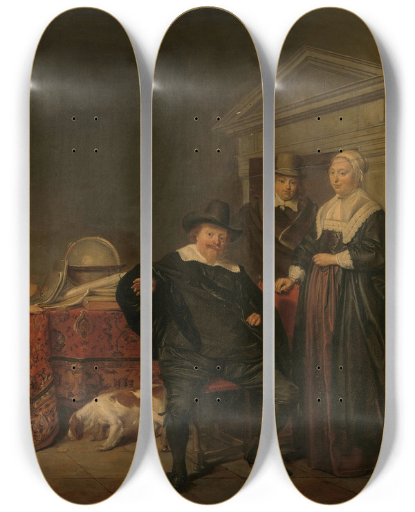 Triptych art skateboard deck of Pieter Codde Family Group by Pieter Codde (1599-1678)