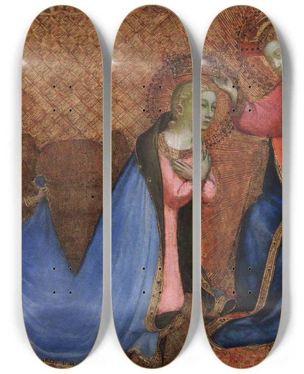 Triptych art skateboard deck of Fra Angelico Coronation Of The Virgin by Fra Angelico (1400-1455)