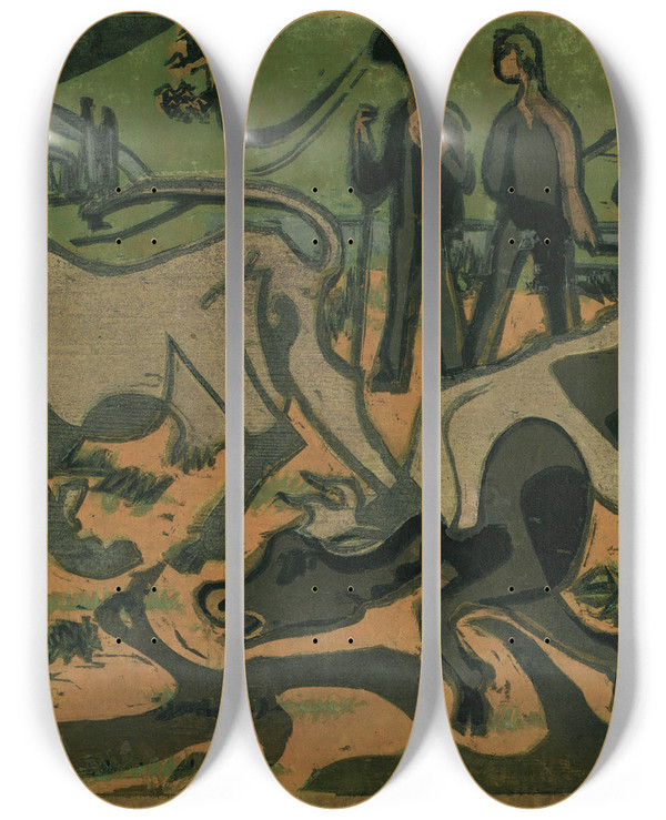 Triptych art skateboard deck of Ernst Ludwig Kirchner Khe Im Frhling_2 by Ernst Ludwig Kirchner (1880-1938)
