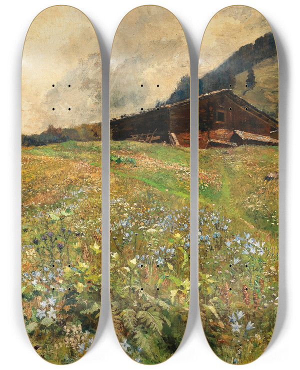 Triptych art skateboard deck of Marie Egner Tirol Alpenwiesen by Marie Egner (1850-1940)