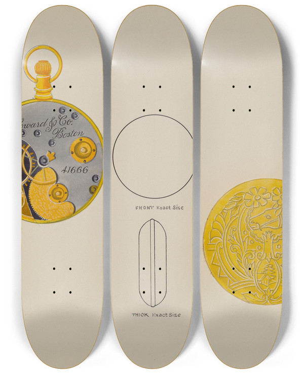 Triptych art skateboard deck of Harry G Aberdeen Watch Frame And Case by Harry G Aberdeen