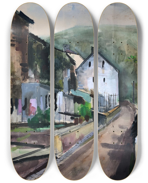 Triptych art skateboard deck of Otto Geigenberger Esch An Der Sauer Luxemburg_2 by Otto Geigenberger (1881-1946)