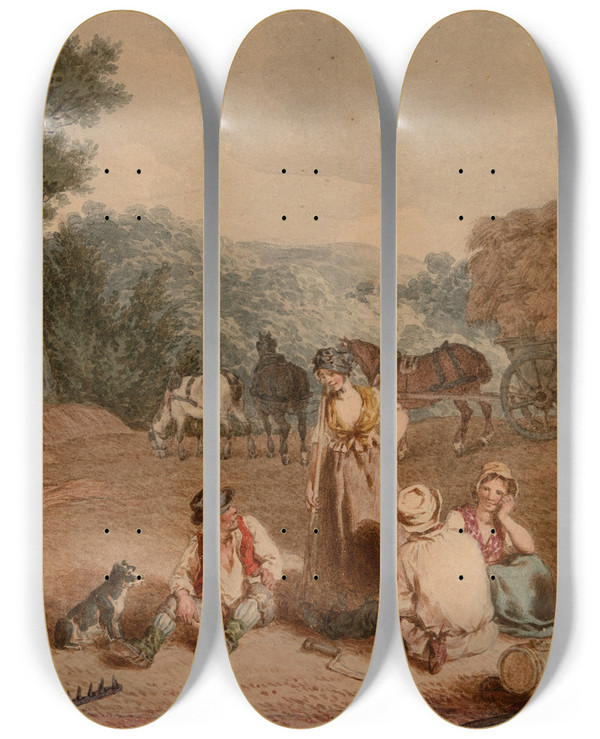 Triptych art skateboard deck of John Augustus Atkinson Harvesters by John Augustus Atkinson (1775-1830)