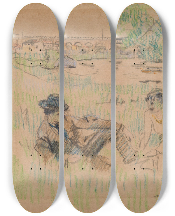 Triptych art skateboard deck of Rik Wouters On The Banks Of The Seine Nel And Simonlevy by Rik Wouters (1882-1916)