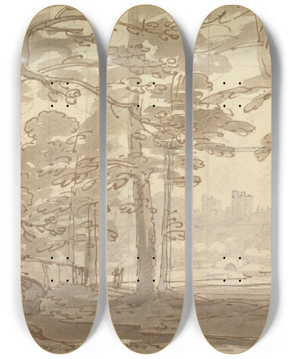 Triptych art skateboard deck of Joseph Farington Windsor Castle by Joseph Farington (1747-1821)