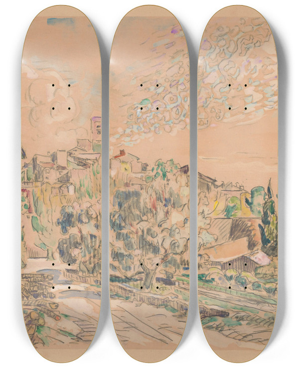 Triptych art skateboard deck of Paul Signac Saintpauldevence by Paul Signac (1863-1935)