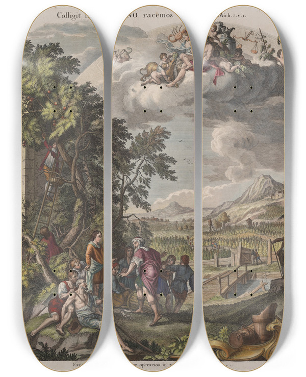 Triptych art skateboard deck of Joseph Sebastian Klauber Autumn by Joseph Sebastian Klauber (1710-1768)