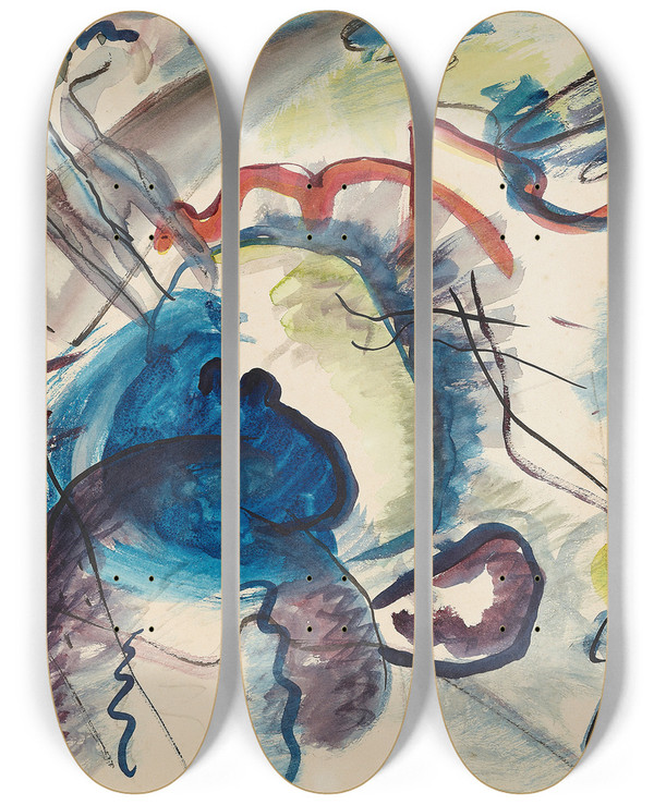 Triptych art skateboard deck of Wassily Kandinsky Draft For Picture With A White Border by Wassily Kandinsky (1866-1944)