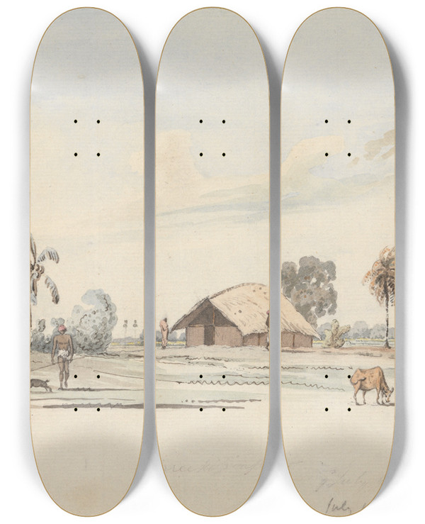 Triptych art skateboard deck of Samuel Davis Sirree by Samuel Davis (1757-1819)