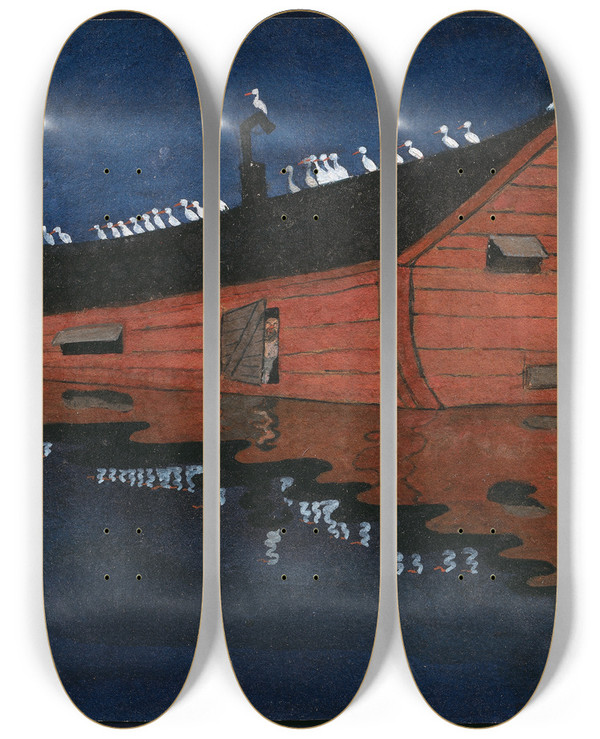 Triptych art skateboard deck of Ivar Arosenius Noahs Ark by Ivar Arosenius (1878-1909)