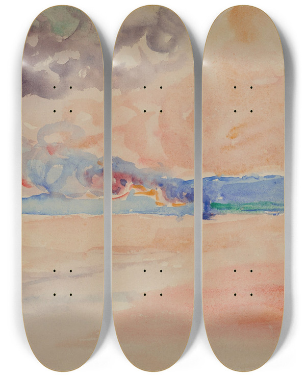 Triptych art skateboard deck of Henriedmond Cross Embarcation Sur La Mer by Henri-Edmond Cross (1856-1910)