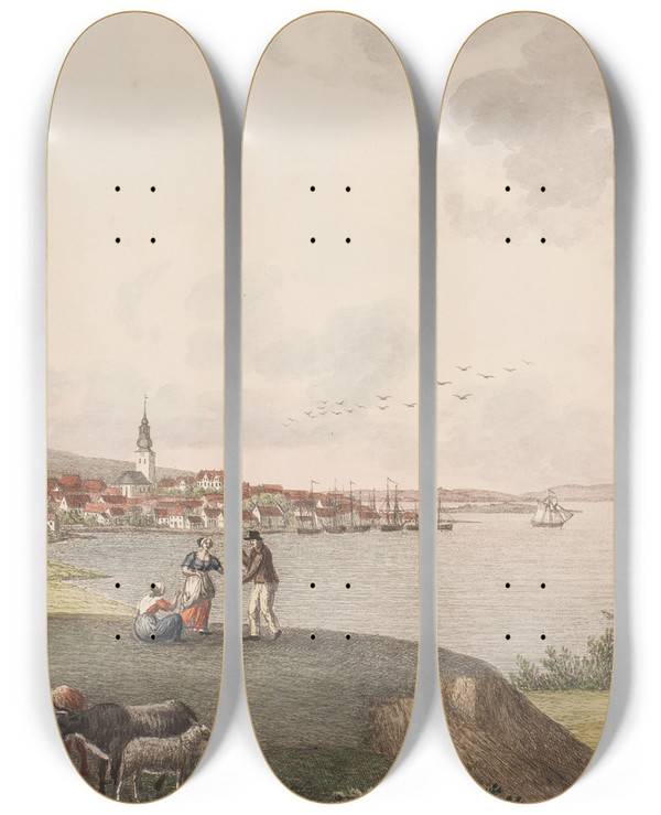Triptych art skateboard deck of Sren L Lange Aalborg by Soren L Lange (1760-1828)