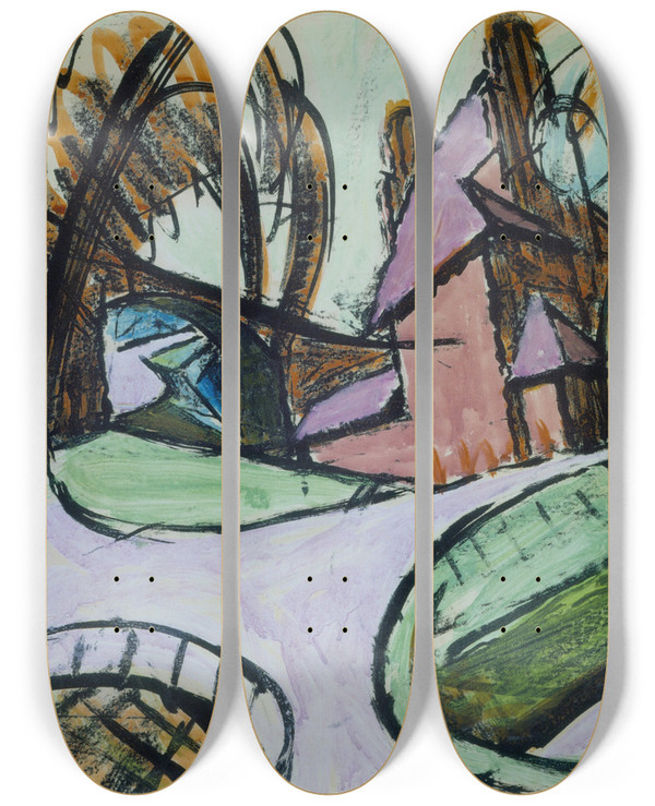 Triptych art skateboard deck of Anton Kerschbaumer Schleuse Im Berliner Tiergarten by Anton Kerschbaumer