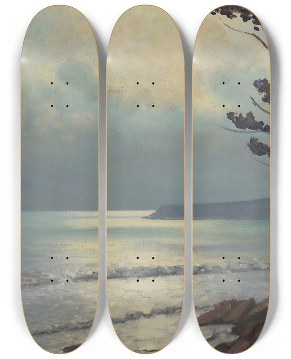 Triptych art skateboard deck of Arsen Chabanian Seascape by Arsen Chabanian (1864-1949)