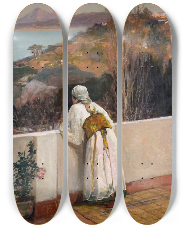 Triptych art skateboard deck of Sir John Lavery Evening Tangiers by Sir John Lavery (1856-1941)