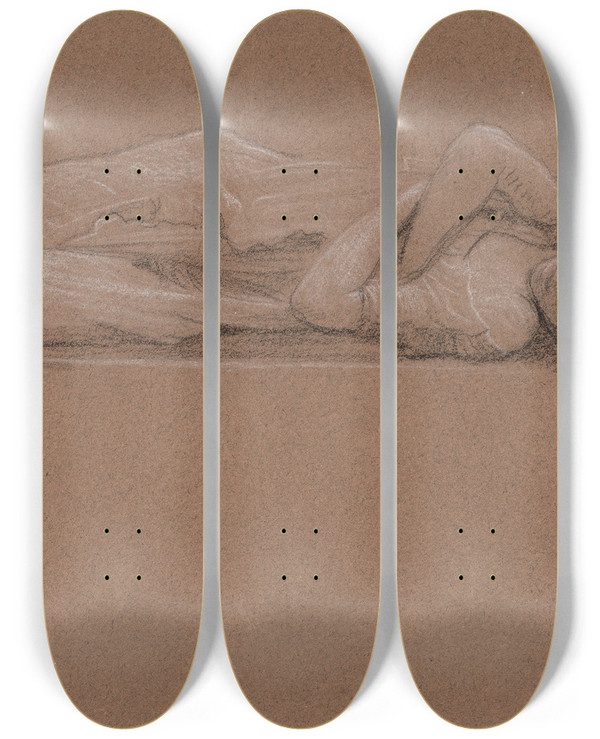 Triptych art skateboard deck of Edward John Poynter Sleeping Girl by Edward John Poynter (1836-1919)