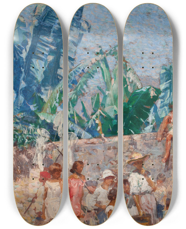 Triptych art skateboard deck of Eliseu Visconti Garotos Da Ladeira by Eliseu Visconti (1866-1944)
