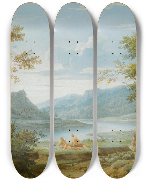 Triptych art skateboard deck of George Lambert Classical Landscape_1 by George Lambert (1699-1765)