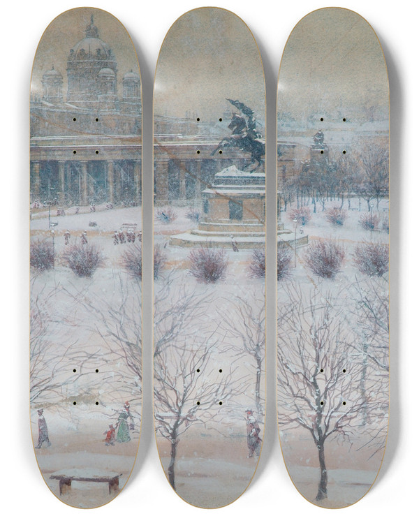 Triptych art skateboard deck of Carl Pippich Der Uere Burgplatz In Wien Im Winter by Carl Pippich (1862-1932)