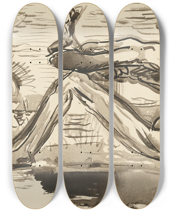 Triptych art skateboard deck of Arnold Peter Weiszkubnan Dream Study by Arnold Peter Weisz-Kubnan (1898-1944)