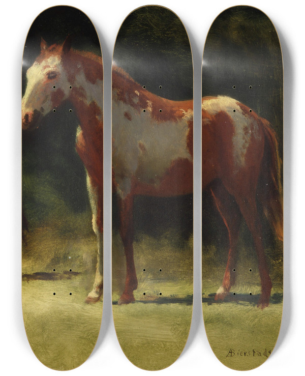 Triptych art skateboard deck of Albert Bierstadt Two Horses by Albert Bierstadt (1830-1902)