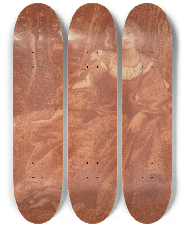 Triptych art skateboard deck of Edward Robert Hughes Portia by Edward Robert Hughes (1851-1914)