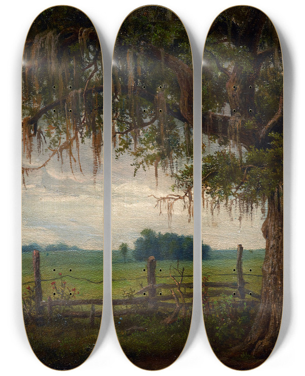 Triptych art skateboard deck of William Henry Huddle Study For The Surrender Of Santa Anna by William Henry Huddle (1847-1892)
