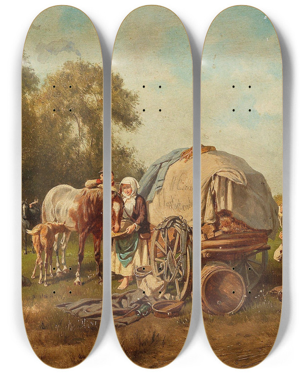 Triptych art skateboard deck of Franz Quaglio Resting by Franz Quaglio (1844-1920)