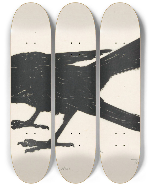 Triptych art skateboard deck of Johannes Frederik Engelbert Ten Klooster Kauw by Johannes Frederik Engelbert Ten Klooster (1873-1940)