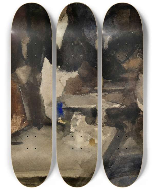 Triptych art skateboard deck of Isaac Israls Restaurant Mille Colonnes In Amsterdam by Isaac Israels (1865-1934)
