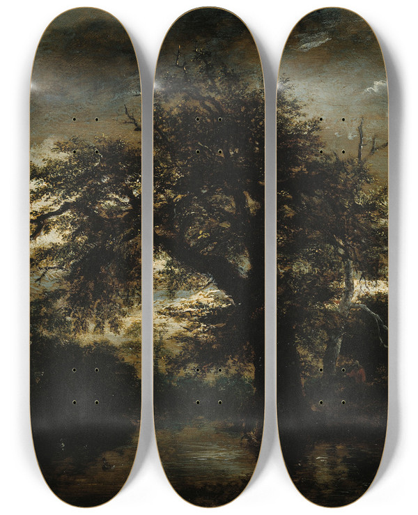 Triptych art skateboard deck of Jacob Van Ruisdael Le Vieux Chne by Jacob Van Ruisdael (1628-1682)