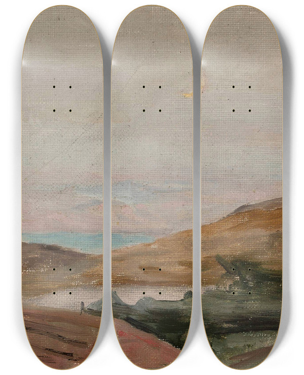 Triptych art skateboard deck of Jan Cigliski Tiberias From The Journey To Palestine by Jan Ciaglinski (1858-1913)