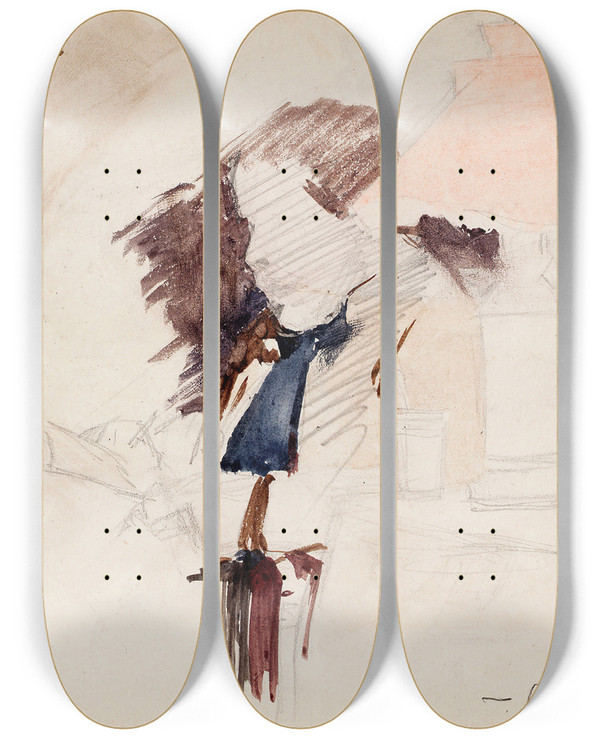 Triptych art skateboard deck of Eero Jrnefelt Drnberger Piirt 188688 Ranskanmatkalla Merk Oik Drnberger by Eero Jarnefelt (1863-1937)