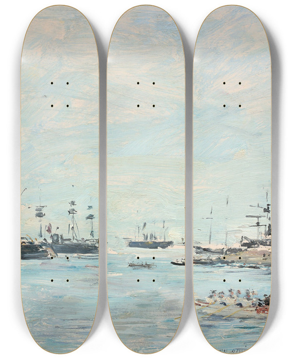 Triptych art skateboard deck of Eugne Boudin Lescadre Devant Villefranche by Eugene Boudin (1824-1898)