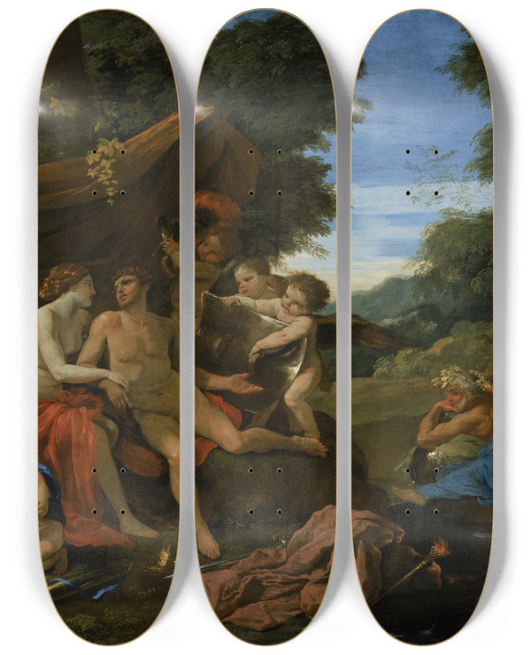 Triptych art skateboard deck of Nicolas Poussin Mars And Venus by Nicolas Poussin (1594-1665)