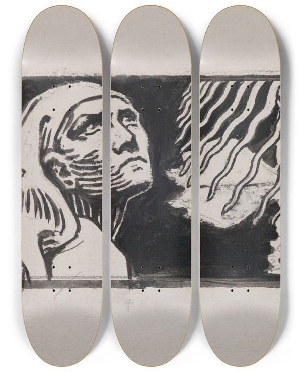 Triptych art skateboard deck of Akseli Gallenkallela Korukalevala The Illustrated Kalevala Lemminkinens Mother Tuonelas Swan by Akseli Gallen Kallela (1865-1931)