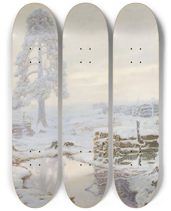 Triptych art skateboard deck of Jzef Rapacki Winter Landscape_2 by Jozef Rapacki (1871-1929)