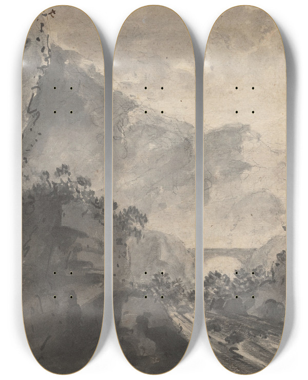 Triptych art skateboard deck of William Gilpin A Picturesque Landscape by William Gilpin (1724-1804)