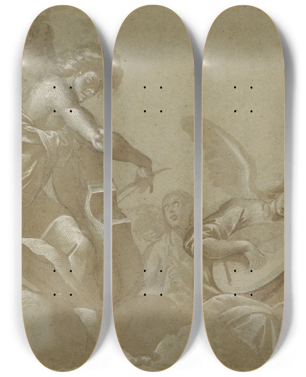 Triptych art skateboard deck of Pier Francesco Mazzucchelli Angel by Pier Francesco Mazzucchelli (1573-1626)