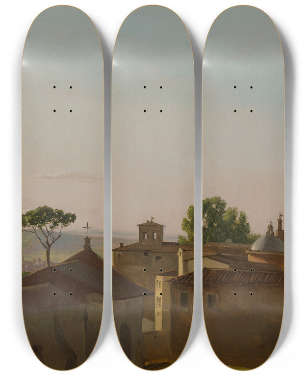 Triptych art skateboard deck of Simon Denis View On The Quirinal Hill Rome by Simon Denis (1755-1813)