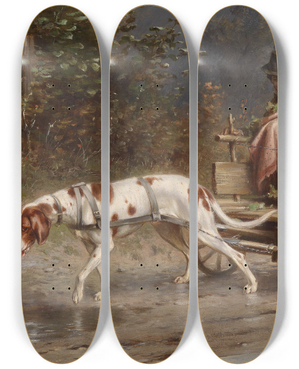 Triptych art skateboard deck of Carl Reichert Auf Dem Weg Zum Markt_2 by Carl Reichert (1836-1918)