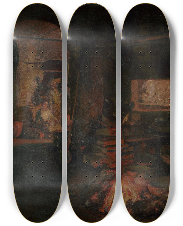 Triptych art skateboard deck of Dominik Skuteck Motif From Bystrica Forges by Dominik Skutecky (1849-1921)