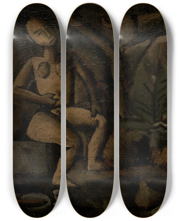Triptych art skateboard deck of Joaqun Torresgarca Composicin Con Figuras by Joaqun Torres-Garca (1874-1949)