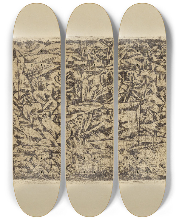 Triptych art skateboard deck of Paul Klee Garten Der Leidenschaft_2 by Paul Klee (1879-1940)