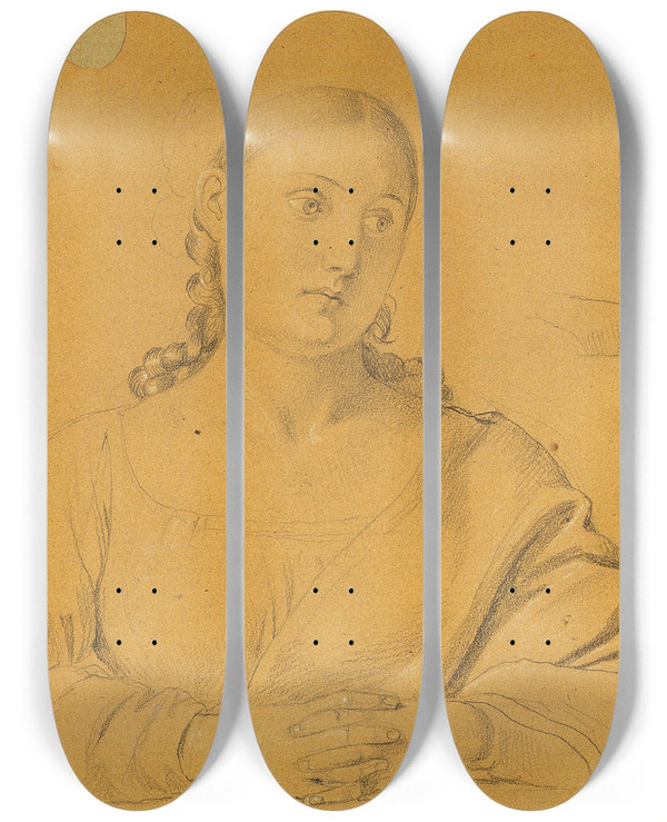 Triptych art skateboard deck of Johann Peter Krafft Studie Eines Mdchens_1 by Johann Peter Krafft (1780-1856)