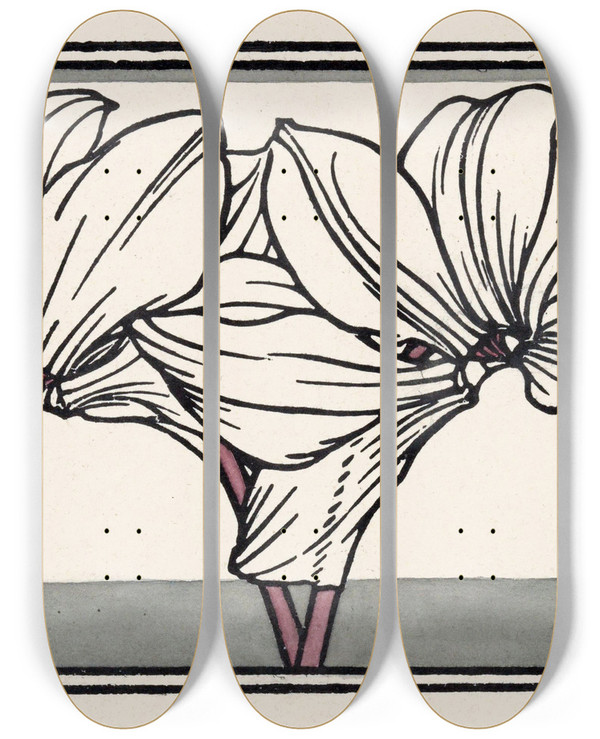 Triptych art skateboard deck of Julie De Graag Cyclamen_1 by Julie de Graag (1877-1924)