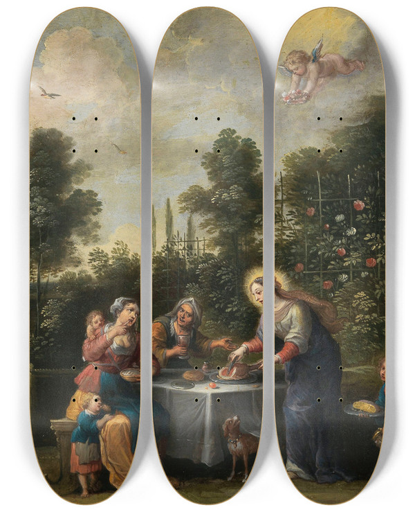 Triptych art skateboard deck of Abraham Willemsen A Scene From The Life Of Saint Elizabeth Of Hungary by Abraham Willemsen (1605-1672)